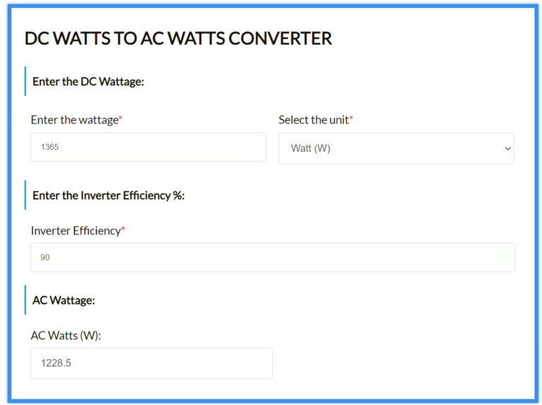 Solar DC To AC Conversion Calculator (Watts, Amps, Volts) – Solars House