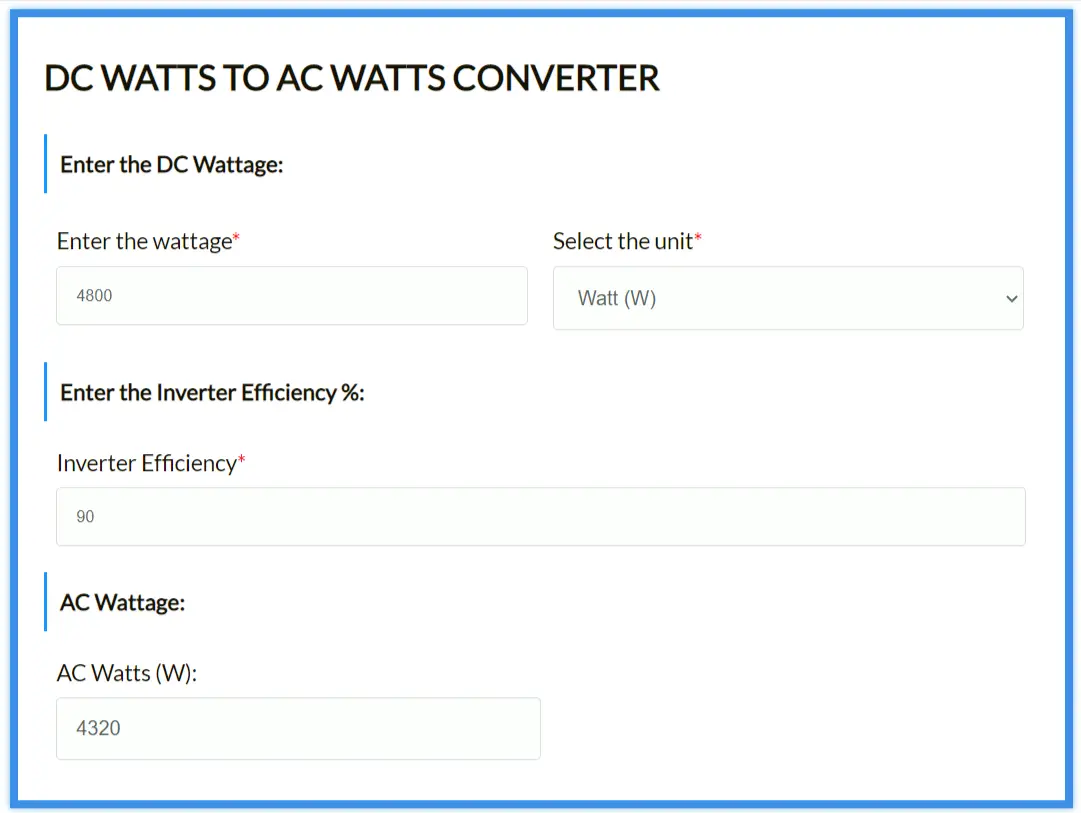 Solar DC To AC Conversion Calculator (Watts, Amps, Volts) Solars House