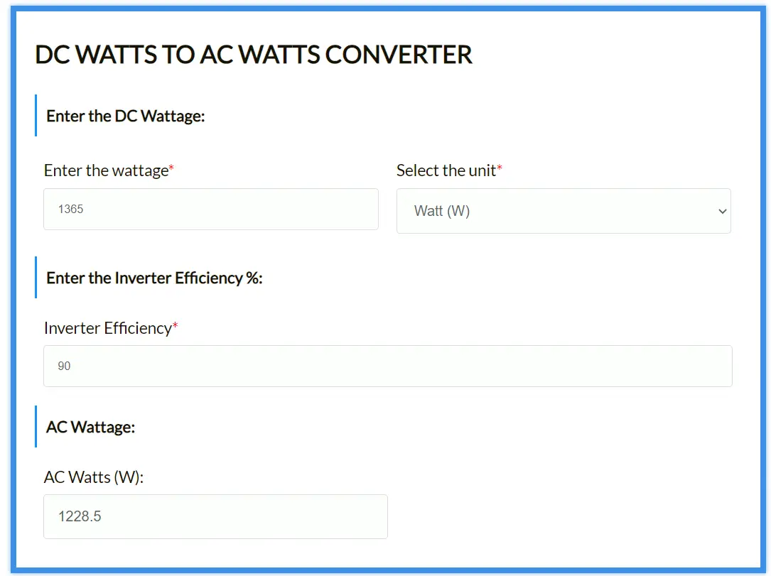 Solar DC To AC Conversion Calculator (Watts, Amps, Volts) Solars House
